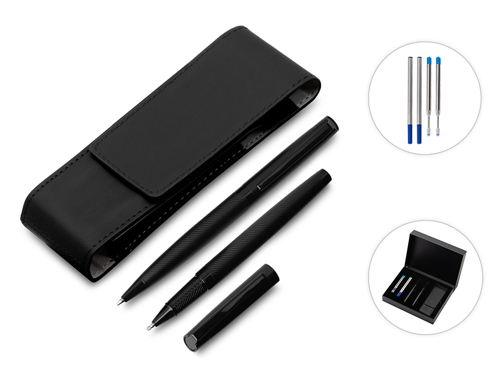 Подарочный набор ручек Dumas: ручка шариковая и роллер, 4 стержня (2 шариковых, 2 роллера), футляр