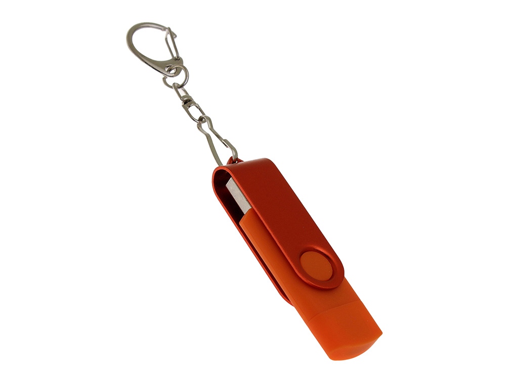 USB-флешка на 128 Гб 2 в 1 поворотный механизм, c дополнительным разъемом Type-C с одноцветным металлическим клипом, оранжевый