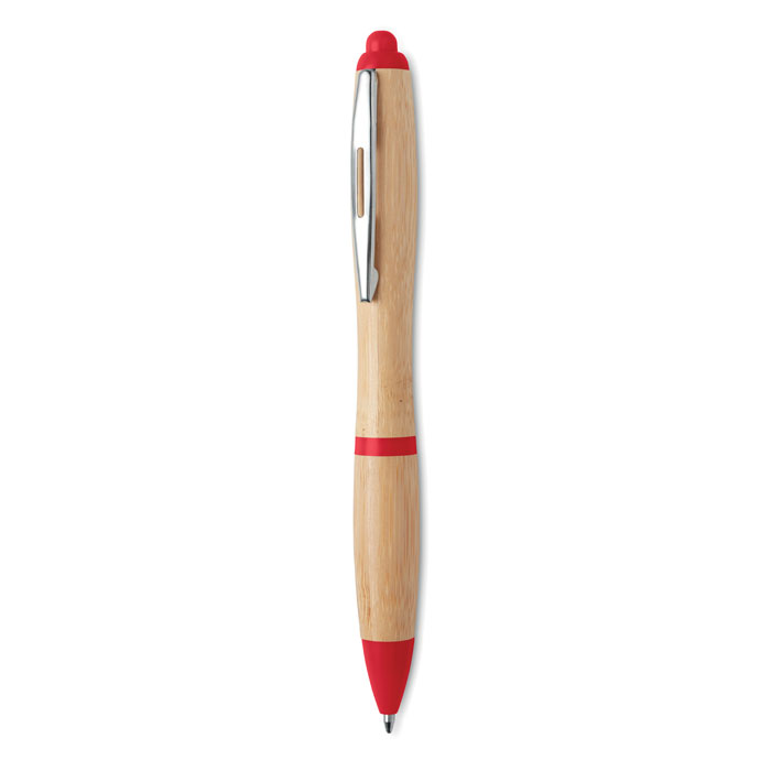 Ручка шариковая из бамбука и пластика красного цвета