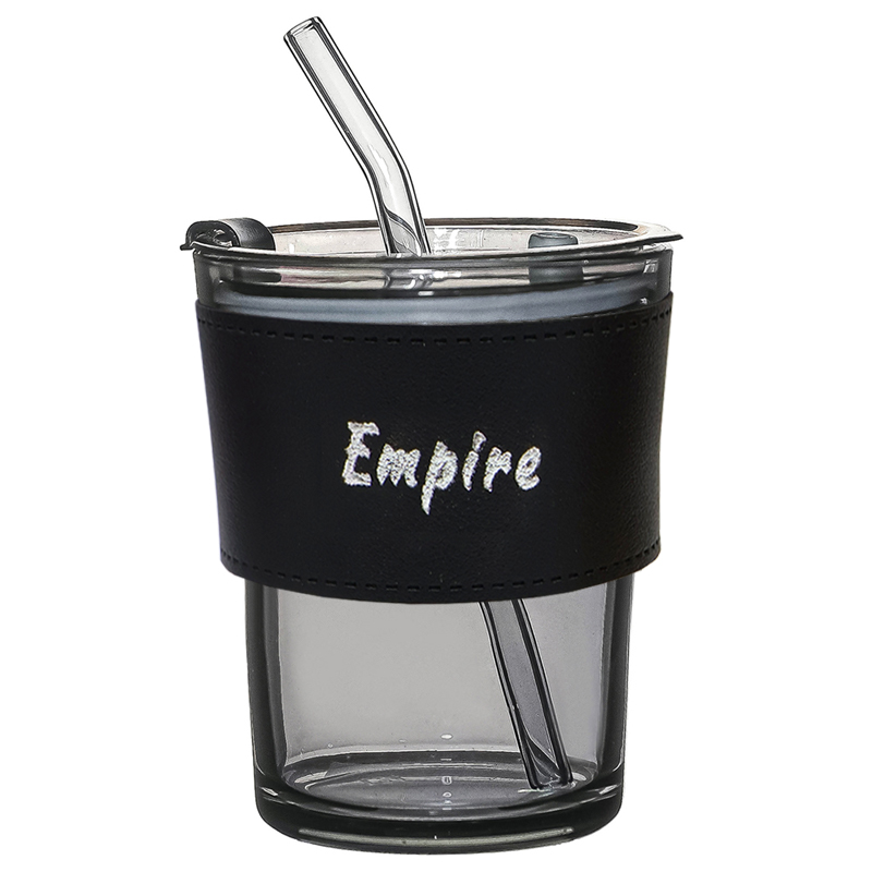 Стакан стеклянный с трубочкой и капхолдером Karamel, черный