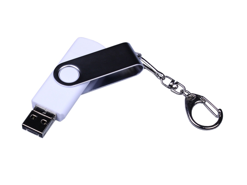 USB-флешка на 64 ГБ поворотный механизм, c двумя дополнительными разъемами MicroUSB и TypeC, белый