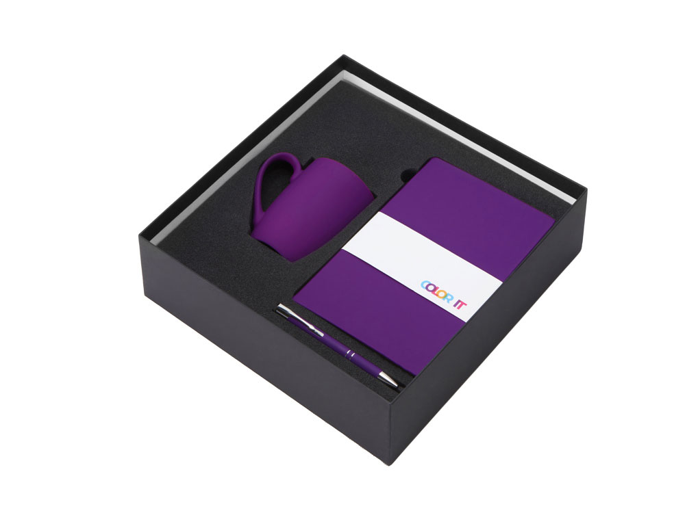 Подарочный набор с блокнотом С1, металлической ручкой и кружкой, фиолетовый