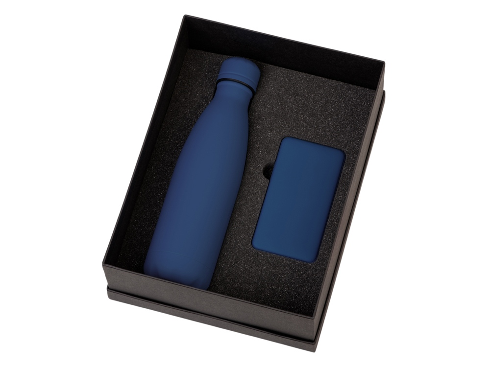 Подарочный набор с термобутылкой и повербанком С1, 5000 mAh, темно-синий