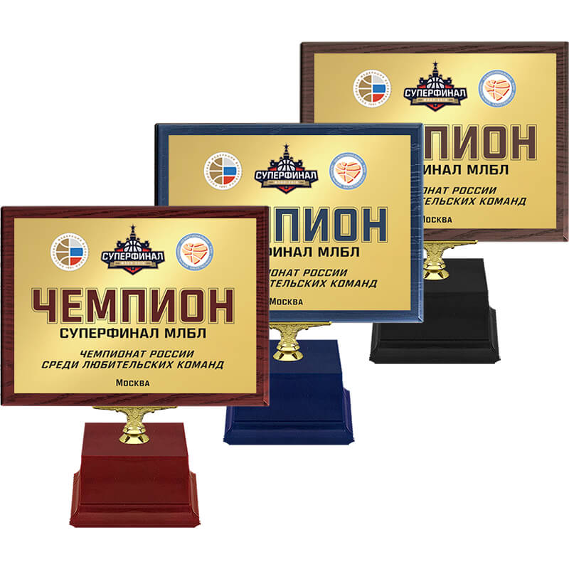 Награда с плакеткой и с УФ печатью на металле (синяя)
