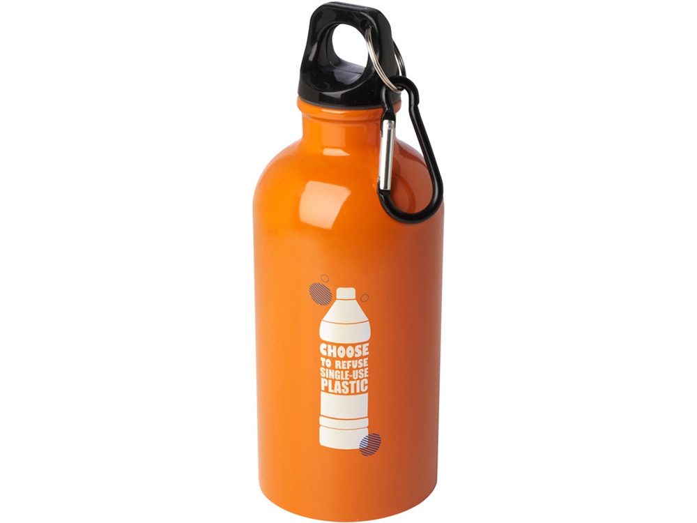 Одностенная бутылка для воды с карабином Oregon, изготовленная из нержавеющей стали, сертифицированной по стандарту RCS, объемом 400 мл - Оранжевый