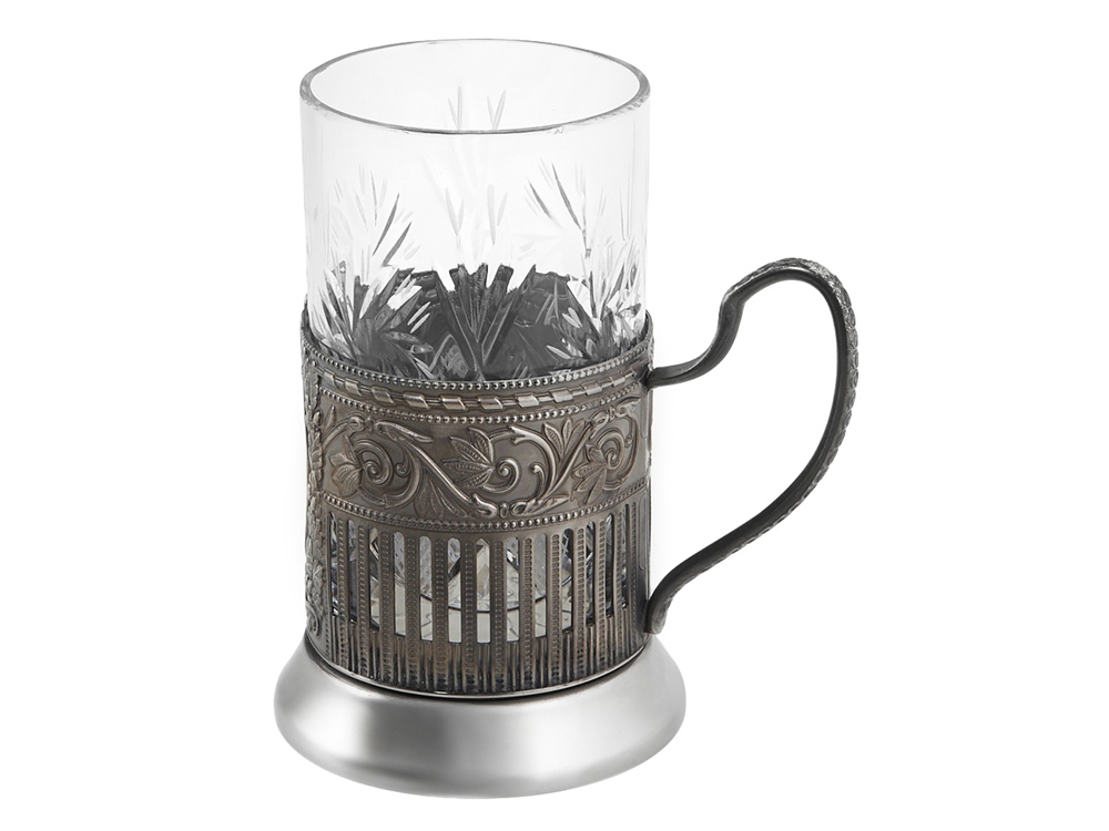 Чайный набор с подстаканником и фарфоровым чайником ЭГОИСТ-М, серебристый/белый