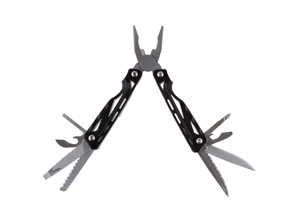 Мультитул Stinger, 105x40 мм, 9 функций, сталь/алюминий, чёрно-серебристый, в нейлоновом чехле