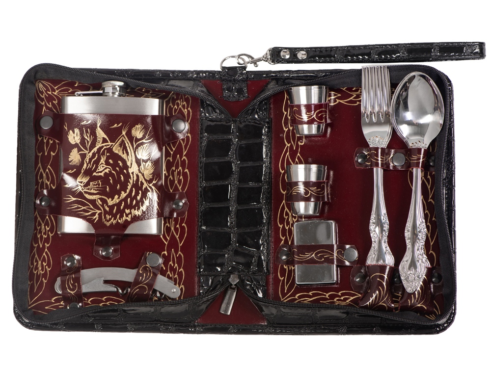 Набор Дорожный на 4 персоны в барсетке с худ. выжиганием Набор Дорожный на 4 персоны в барсетке с худ. выжиганием
