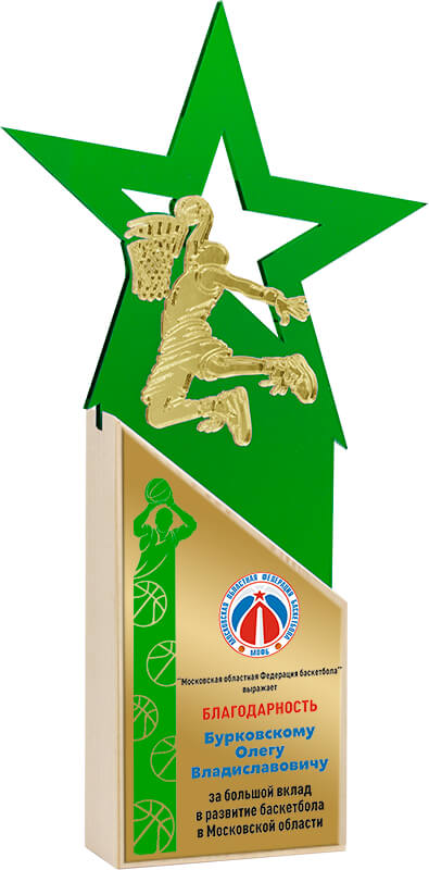 Акриловая награда с сублимационной печатью баскетбол