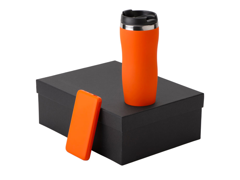 Подарочный набор c вакуумной термокружкой и повербанком С2, оранжевый