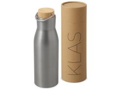 Вакуумная термобутылка с бамбуковой крышкой Klas, 500 мл, серебристый Вакуумная термобутылка с бамбуковой крышкой Klas, 500 мл, серебристый