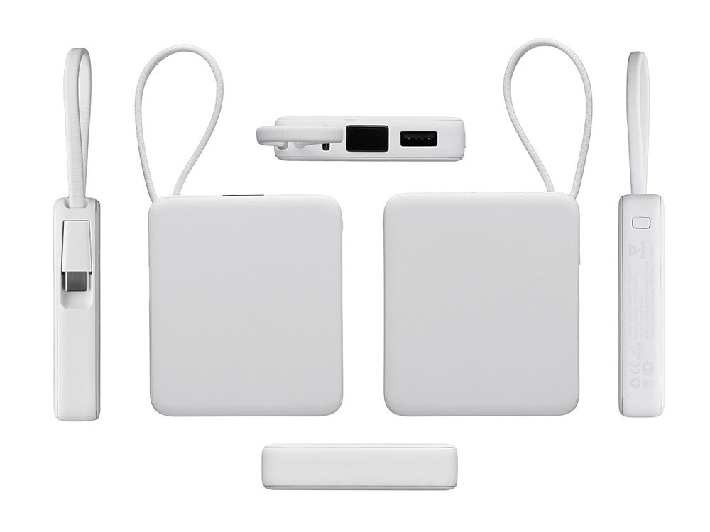 Внешний аккумулятор со встроенным кабелем USB-C Дэнси, 5000 мАч, белый