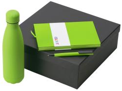 Подарочный набор c блокнотом C1, ручкой и термобутылкой, зеленое яблоко