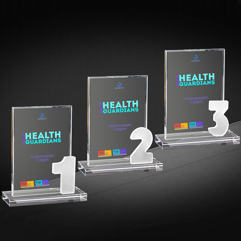 Награда из стекла с цветной печатью 3 место