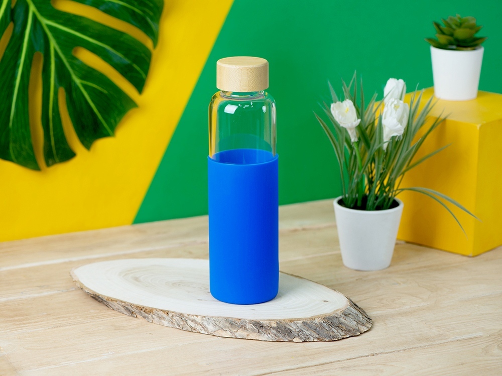 Бутылка для воды стеклянная Refine, в чехле, 550 мл,  синий