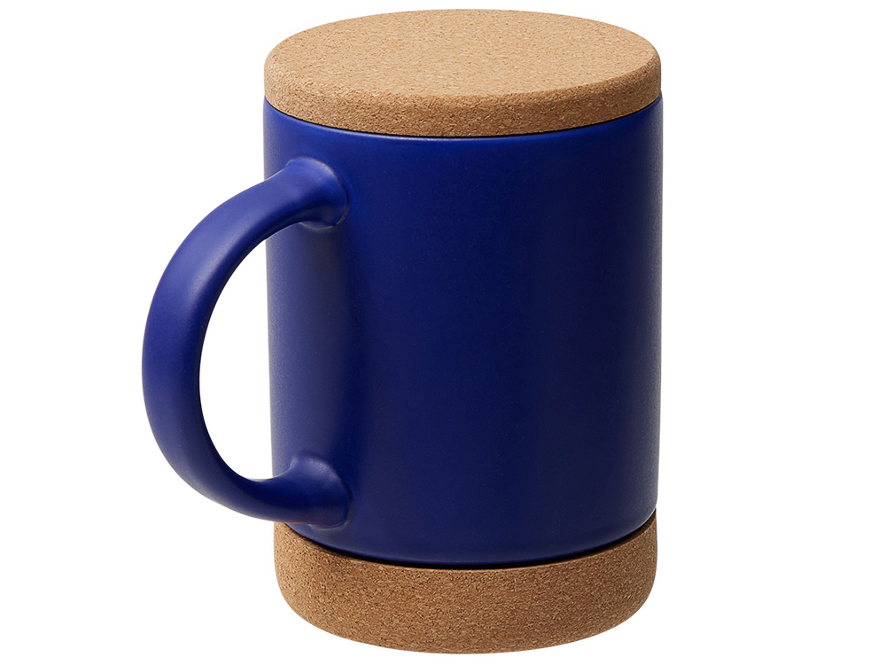Кружка 450 мл с пробковым дном с крышкой Корк & Бон, глубокий синий