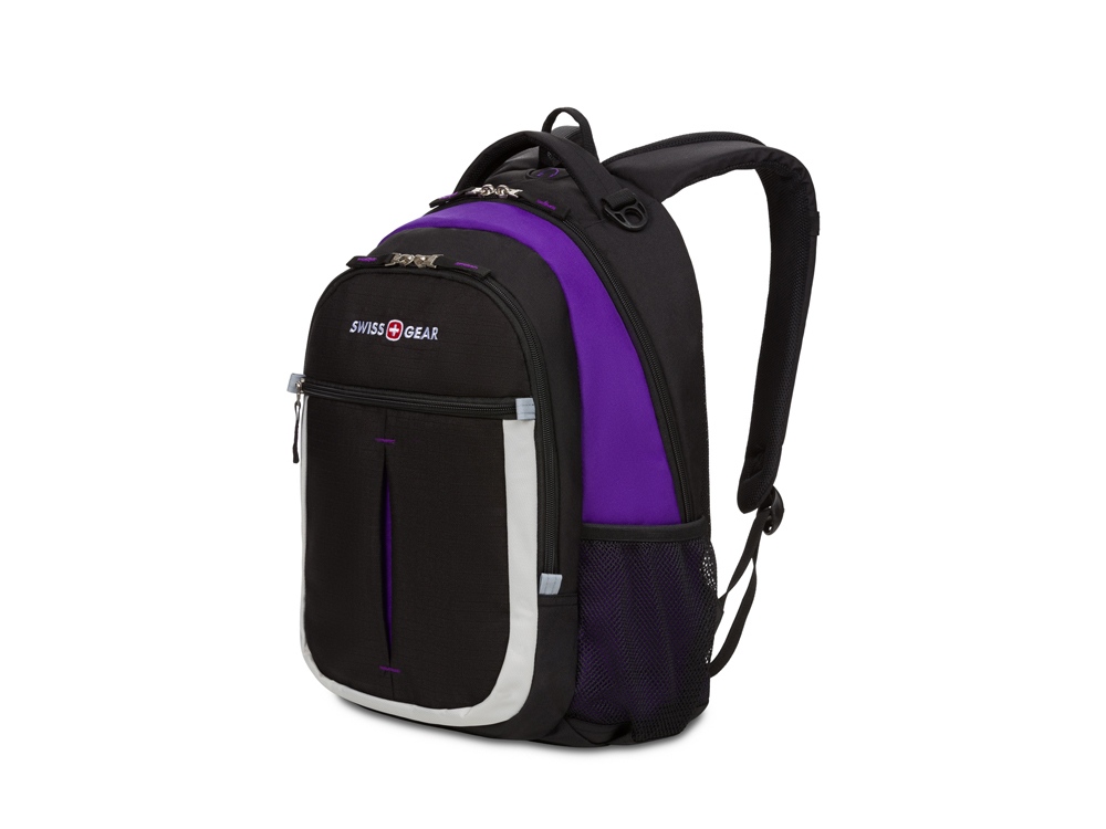 Рюкзак SWISSGEAR, чёрный/фиолетовый/серебристый, полиэстер 600D, 32х15х45 см, 22 л