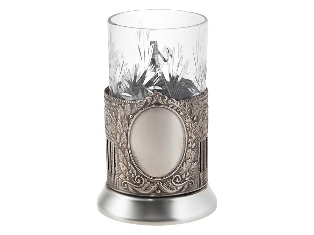 Чайный набор с подстаканником и фарфоровым чайником ЭГОИСТ-М, серебристый/белый