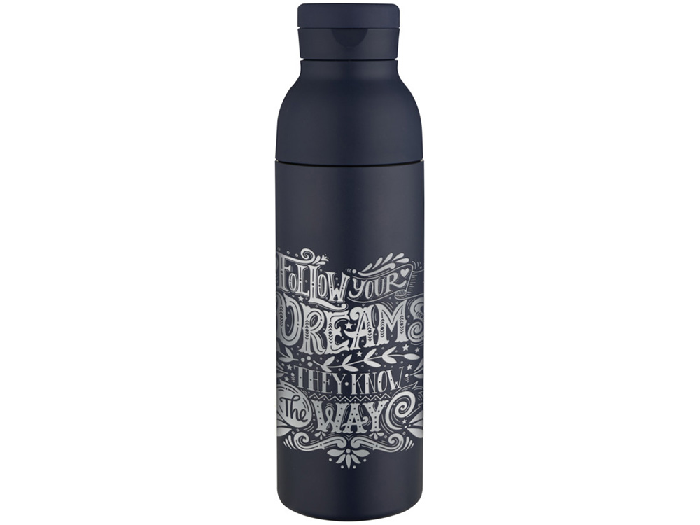 Illuminate бутылка для воды объемом 650 мл из переработанной нержавеющей стали RCS с двойными стенками и набором из 3 крышек - Синий Navy