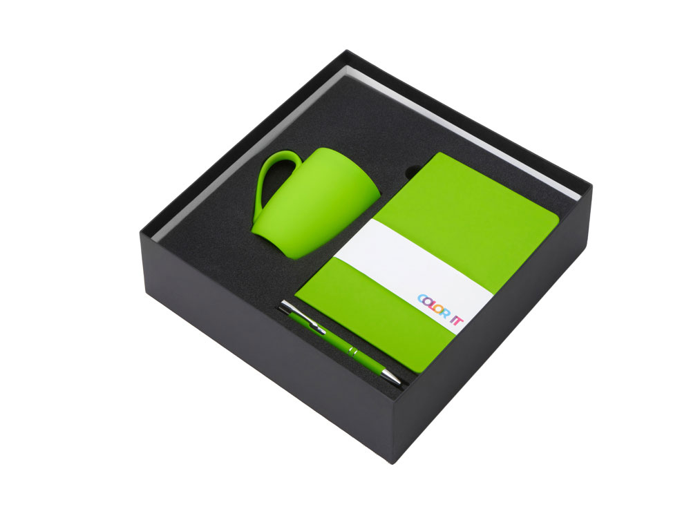 Подарочный набор с блокнотом С1, металлической ручкой и кружкой, зеленое яблоко Подарочный набор с блокнотом С1, металлической ручкой и кружкой, зеленое яблоко