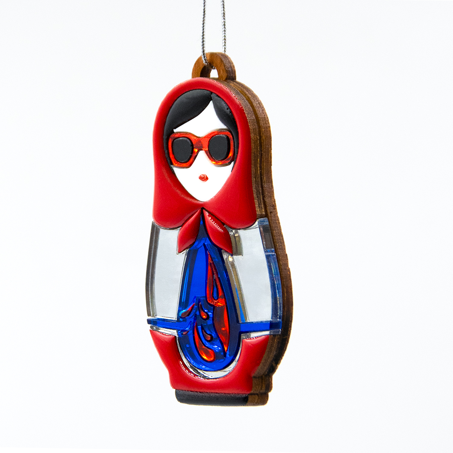 Ёлочная игрушка Матрёшка с узорами (красный с синим) Ёлочная игрушка Матрёшка с узорами (красный с синим)