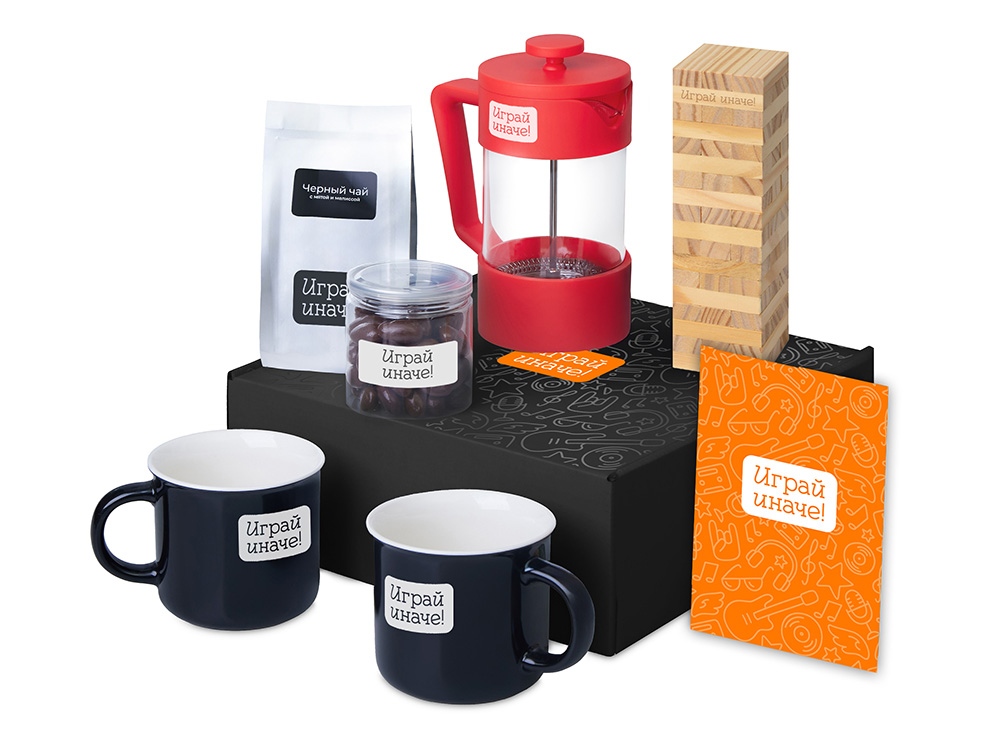 Подарочный набор Re:y. Together с френчпрессом, кружками и дженгой Подарочный набор Re:y. Together с френчпрессом, кружками и дженгой