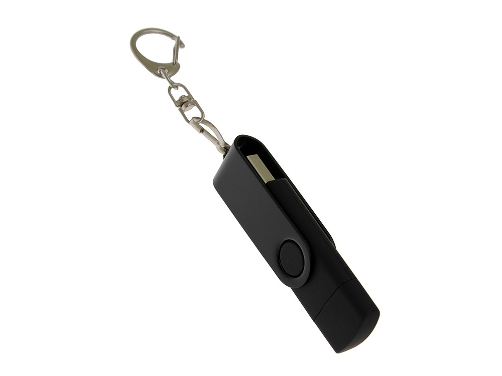 USB-флешка на 16 Гб 2 в 1 поворотный механизм, c дополнительным разъемом Type-C с одноцветным металлическим клипом, черный
