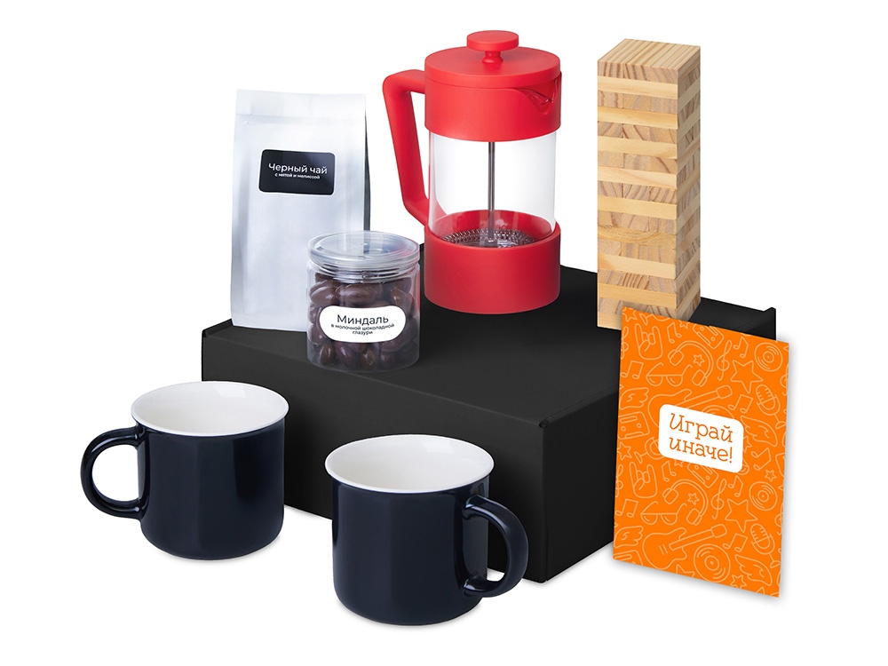 Подарочный набор Re:y. Together с френчпрессом, кружками и дженгой Подарочный набор Re:y. Together с френчпрессом, кружками и дженгой