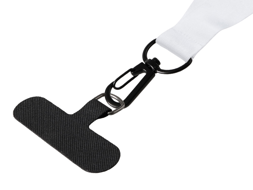 Ланъярд 2 см под сублимацию с трендовым карабином, замком обрыва и узким держателем для телефона из ПЭ, черный