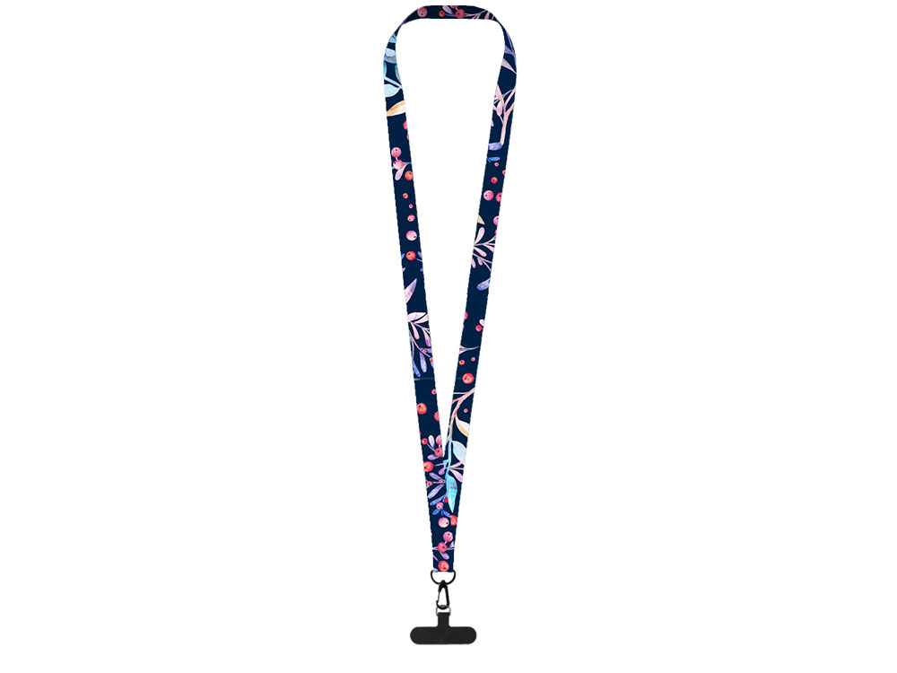 Ланъярд 2 см под сублимацию с трендовым карабином и узким держателем для телефона из ПЭ, черный