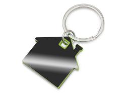 Металлический брелок с пластиковой цветной вставкой SteelPop House, серебристый с зеленым яблоком