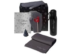 Подарочный набор с варежками, шарфом и термосом, серый Подарочный набор с варежками, шарфом и термосом, серый