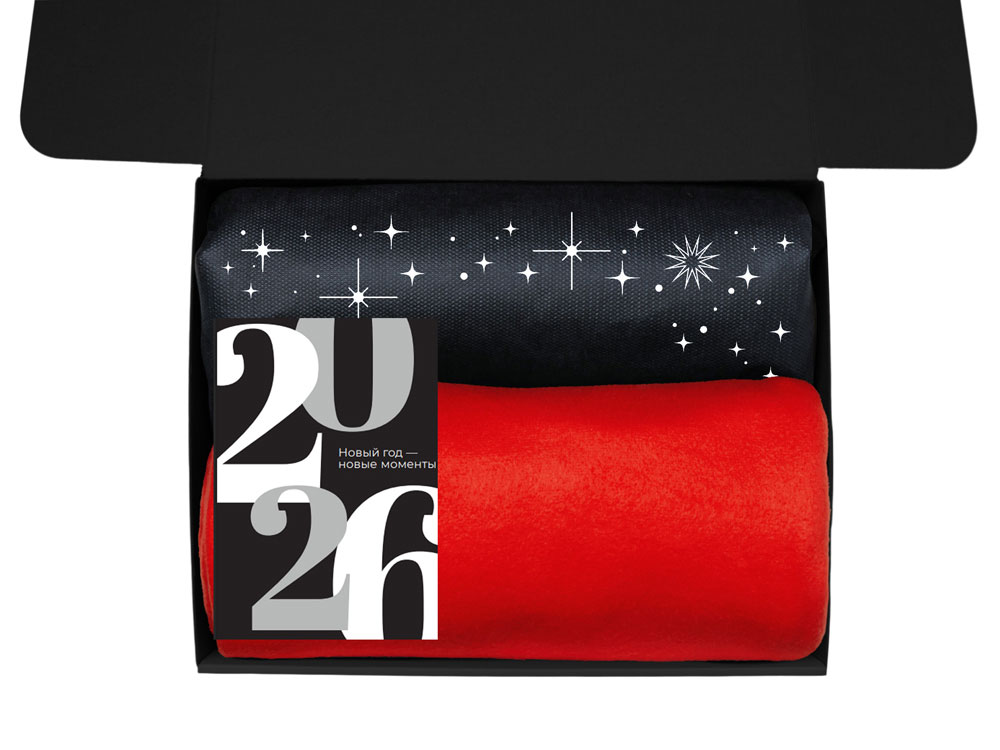 Подарочный набор c пледом, френчпрессом, чаем и медом, красный