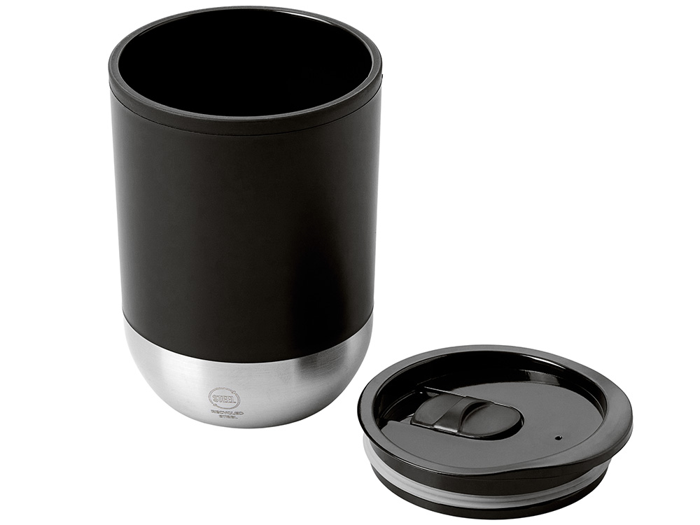 Термокружка LINDE с двойными стенками из переработанного полипропилена, черный