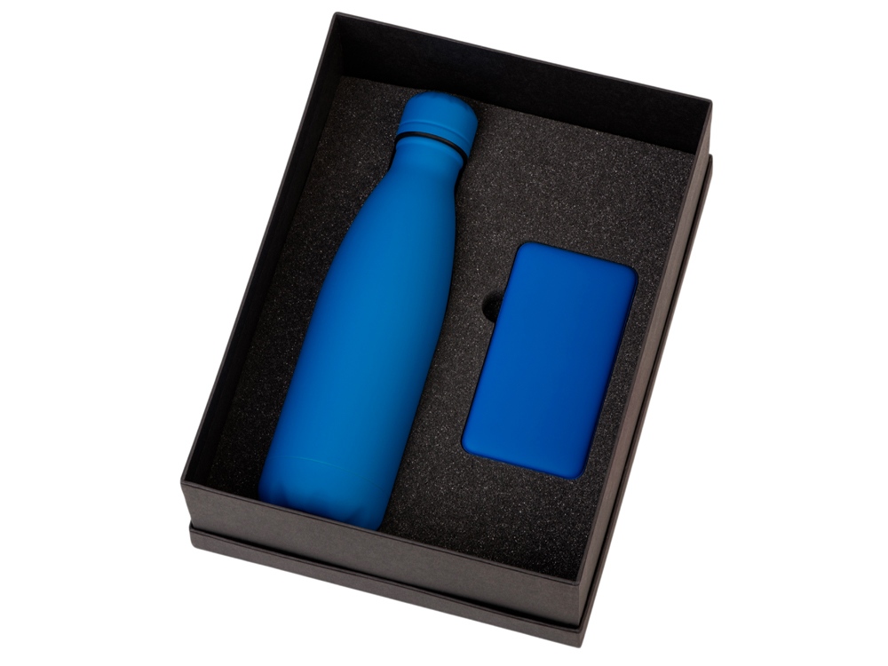 Подарочный набор с термобутылкой и повербанком С2, синий