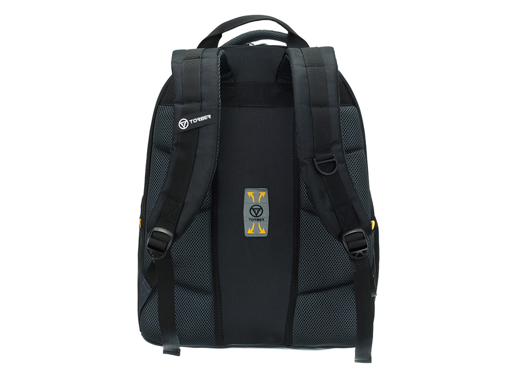 Рюкзак TORBER МЕГАПОЛИС с отделением для ноутбука 15.6, чёрный/серый, полиэстер, 35,5 х 23 х 45 см