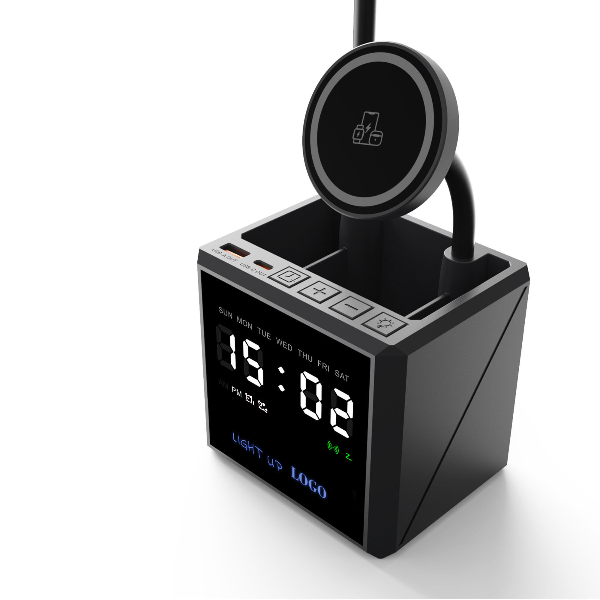 Лампа "Smart Flex" с беспроводным 3в1 (15W) ЗУ с MagSafe, часами, карандашницей и подсветкой логотипа