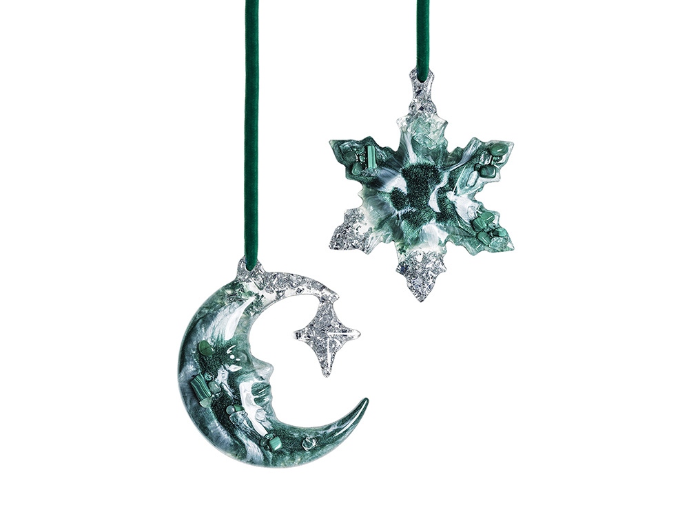 Елочные игрушки (Полумесяц+Снежинка) Авантюрин зеленый