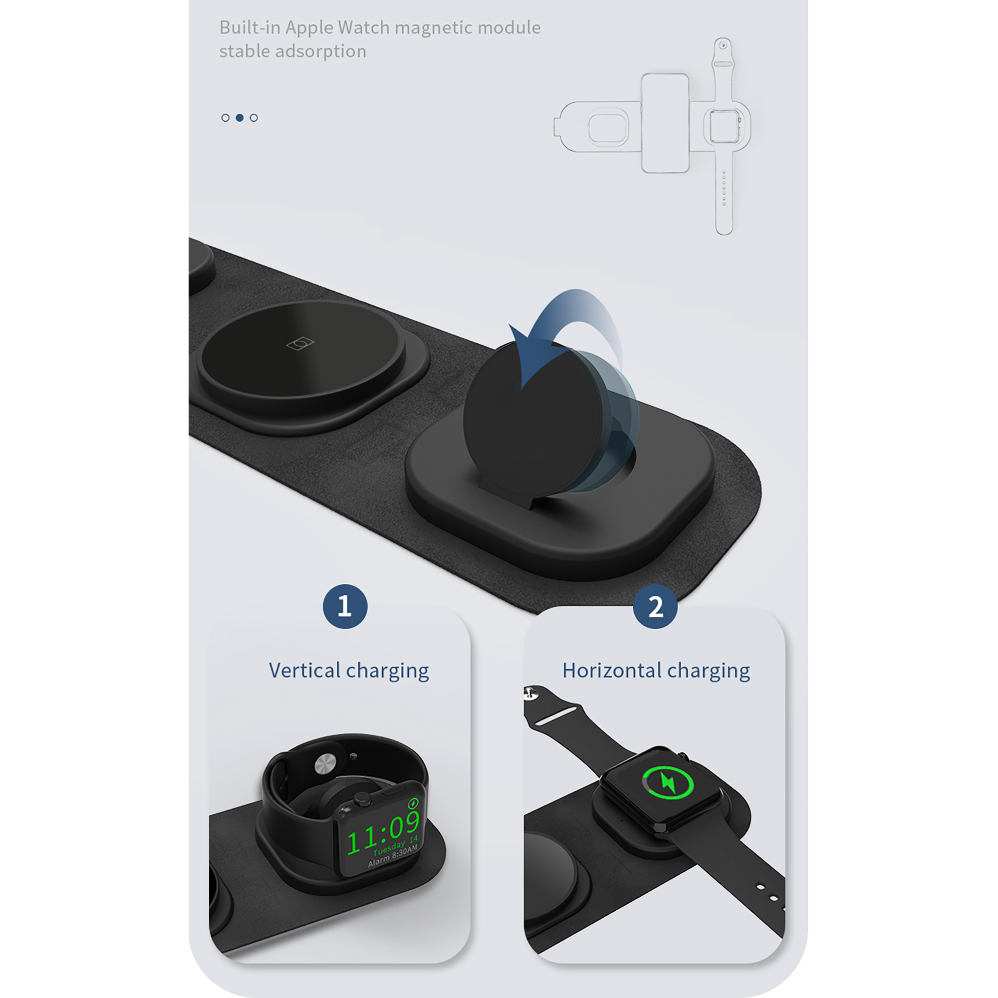 Складная беспроводная (15W) зарядная станция "Magic Case" с MagSafe для смартфона, часов и наушников Складная беспроводная (15W) зарядная станция "Magic Case" с MagSafe для смартфона, часов и наушников