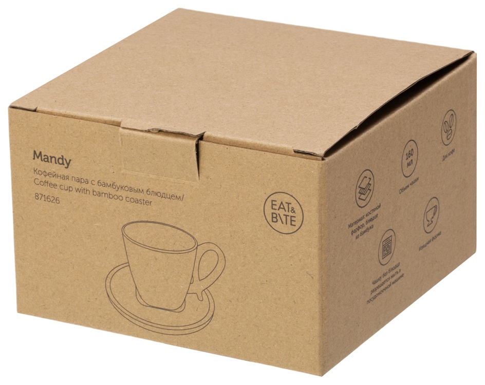 Кофейная пара с бамбуковым блюдцем Mandy, белый (Р)