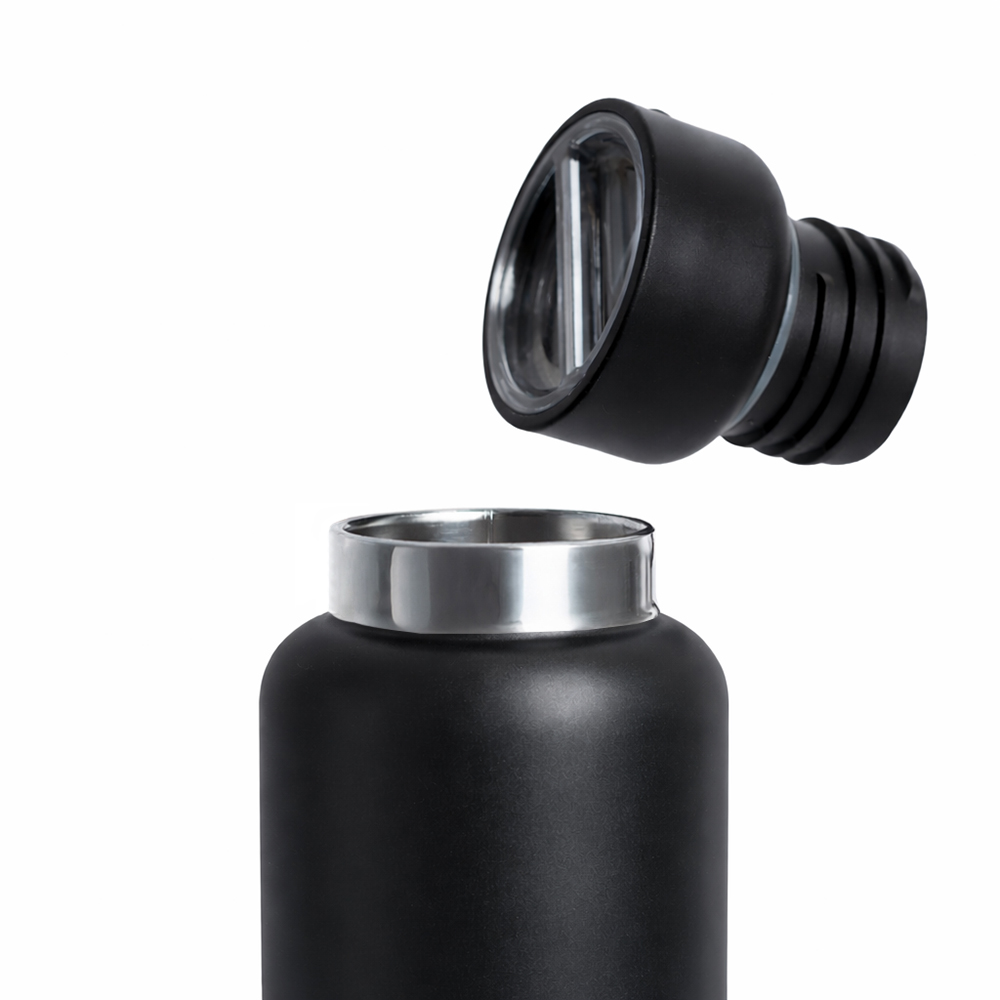 Термос Hike c ланьярдом и манжетой, чёрный-синий