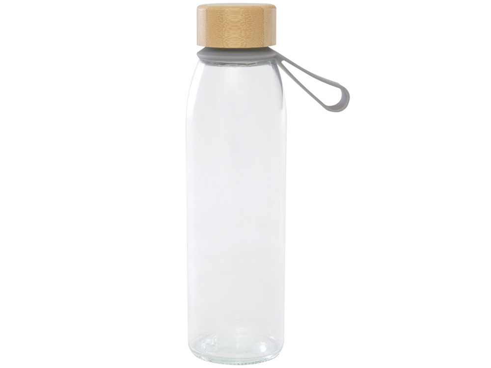 Стеклянная бутылка для воды Porto объемом 500 мл с силиконовой ручкой и бамбуковой крышкой - Серый