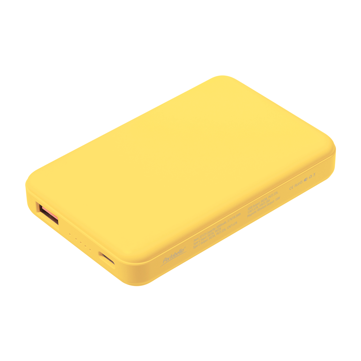 Внешний аккумулятор Ларго PD (Largo PD) 5000mAh с функцией беспроводной зарядки 15W, желтый