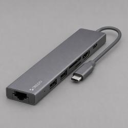 USB Type-C хаб 7-в-1, HDMI, Power Delivery, 2xUSB 3.0, RJ45, microSD/SD, графит, Deppa USB Type-C хаб 7-в-1, HDMI, Power Delivery, 2xUSB 3.0, RJ45, microSD/SD, графит, Deppa