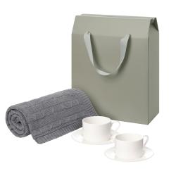 Подарочный набор Mokko, Fado, серый в коробке-пакете (две чайных пары, плед)
