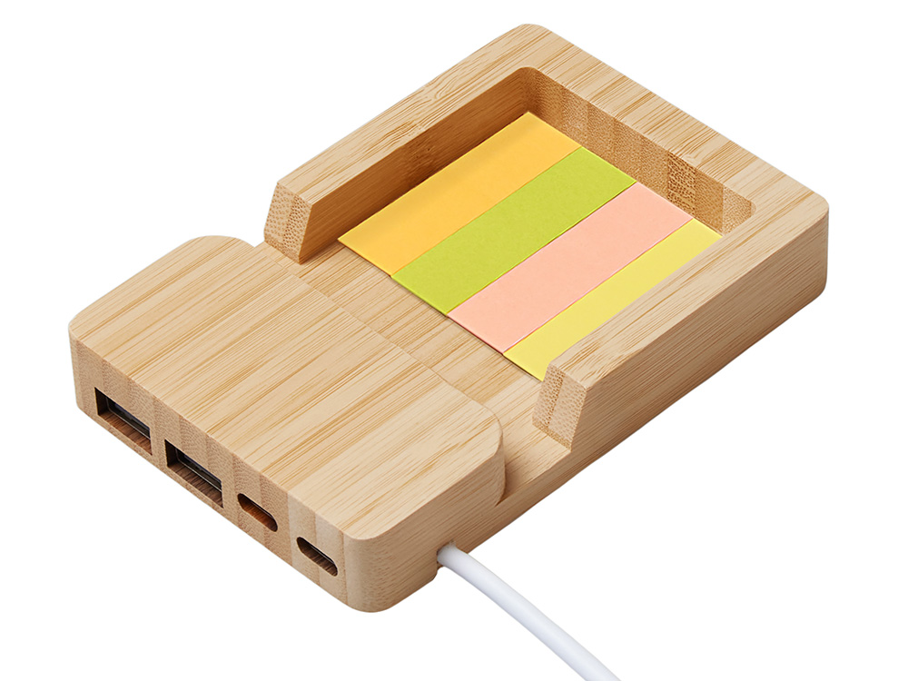 USB хаб Memo, 2*USB, 2*Type C, бамбук USB хаб Memo, 2*USB, 2*Type C, бамбук