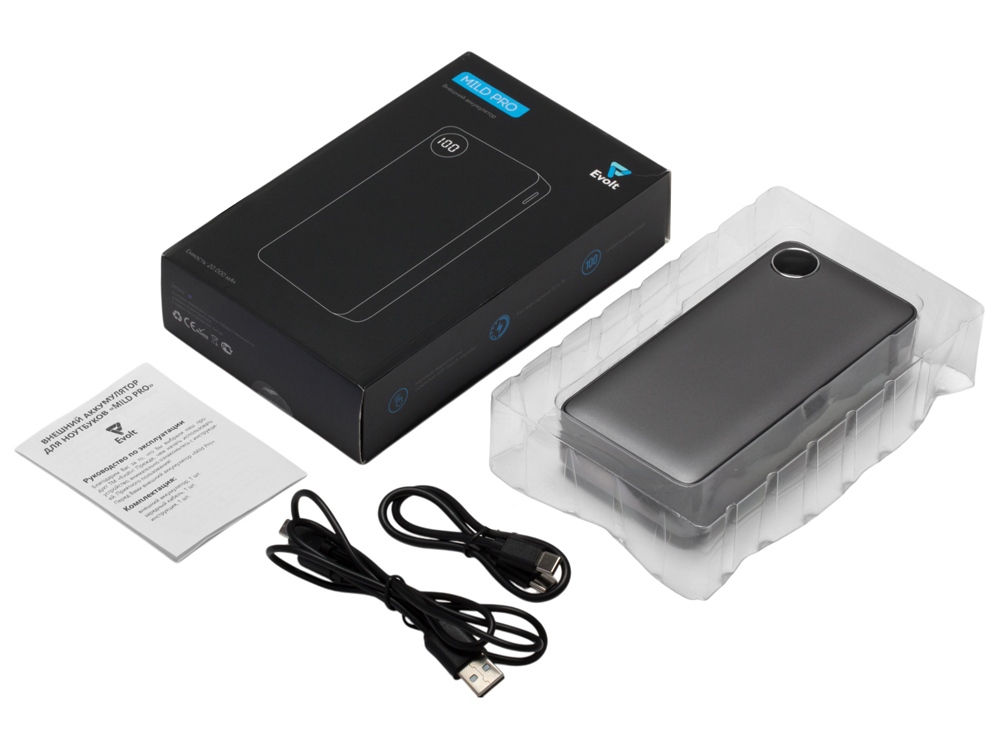 Внешний аккумулятор Mild Pro c быстрой зарядкой QC/PD, 20 000 mAh, серый (Р)