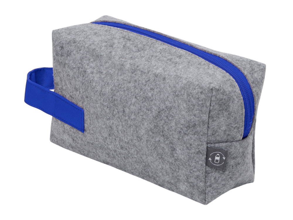 Органайзер для электроники и проводов Felt из RPET-фетра с ручкой, серый с синим