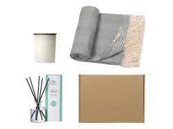 Подарочный набор с пледом, свечой и диффузором, серый