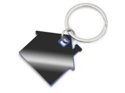 Металлический брелок с пластиковой цветной вставкой SteelPop House, серебристый с синим